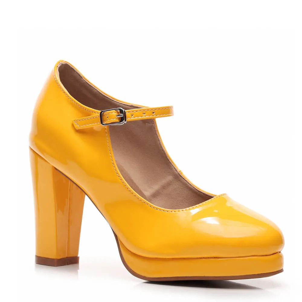 Claudia - Yellow Vegan Patent - Street Sole