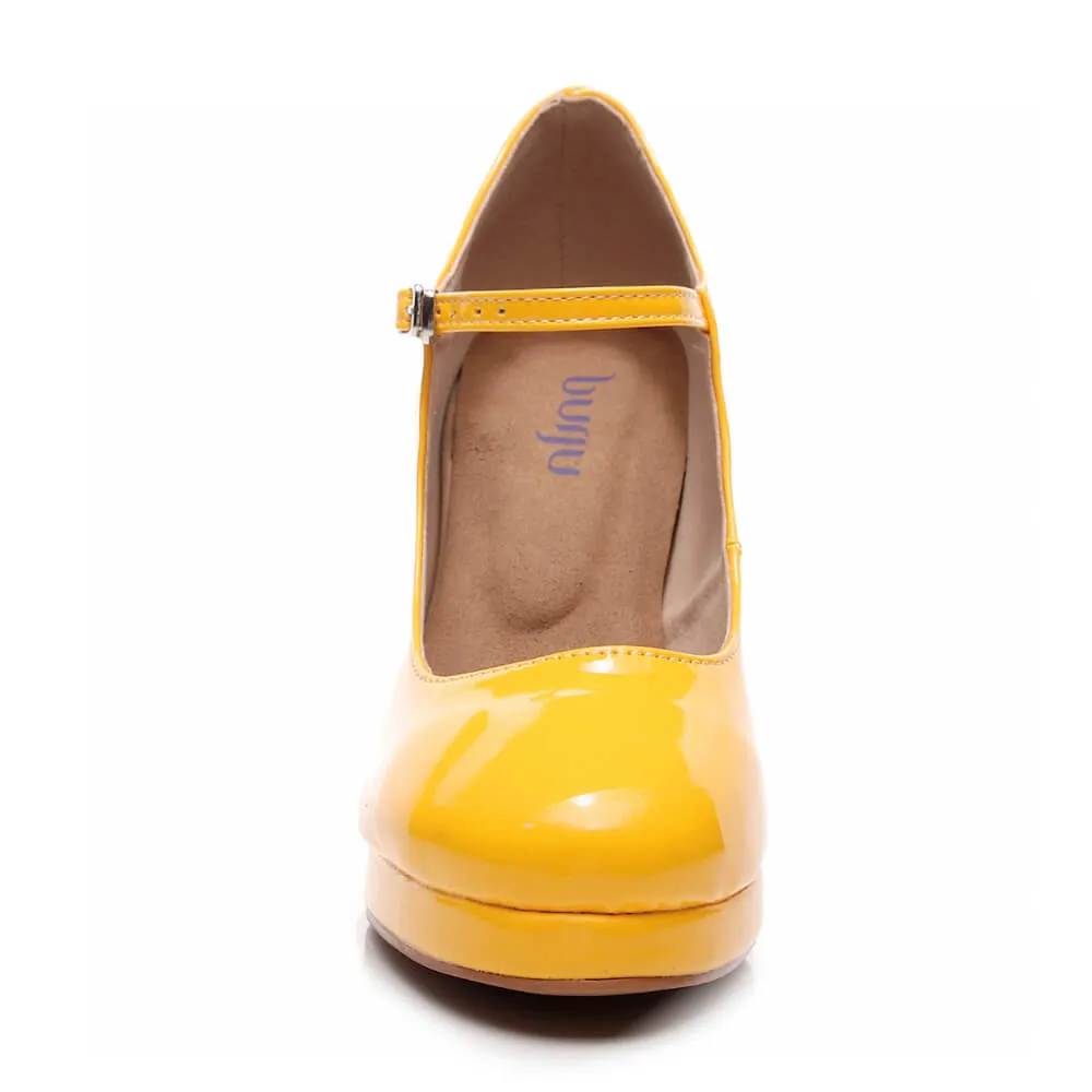 Claudia - Yellow Vegan Patent - Street Sole