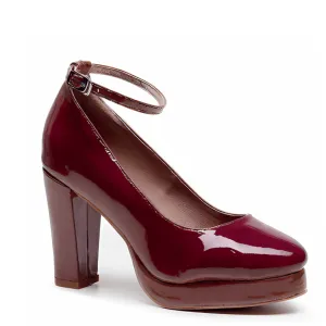 Claudine - Vegan Patent Burgundy - Street Sole