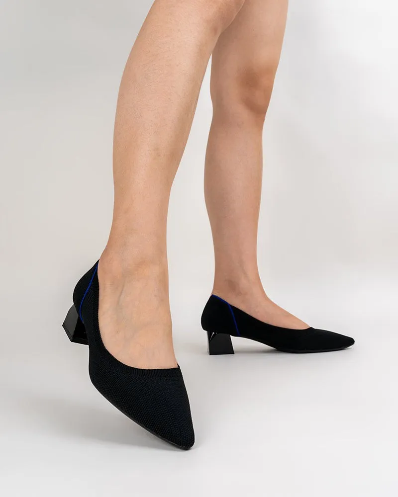 Contrast Piping Pointed-Toe Chunky Heels