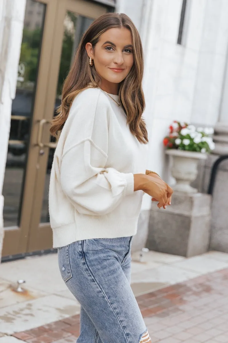 Cozy Long Dolman Sleeve Sweater - Cream - FINAL SALE