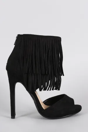 Delicious Fringe Tiers Ankle Cuff Peep Toe Heel