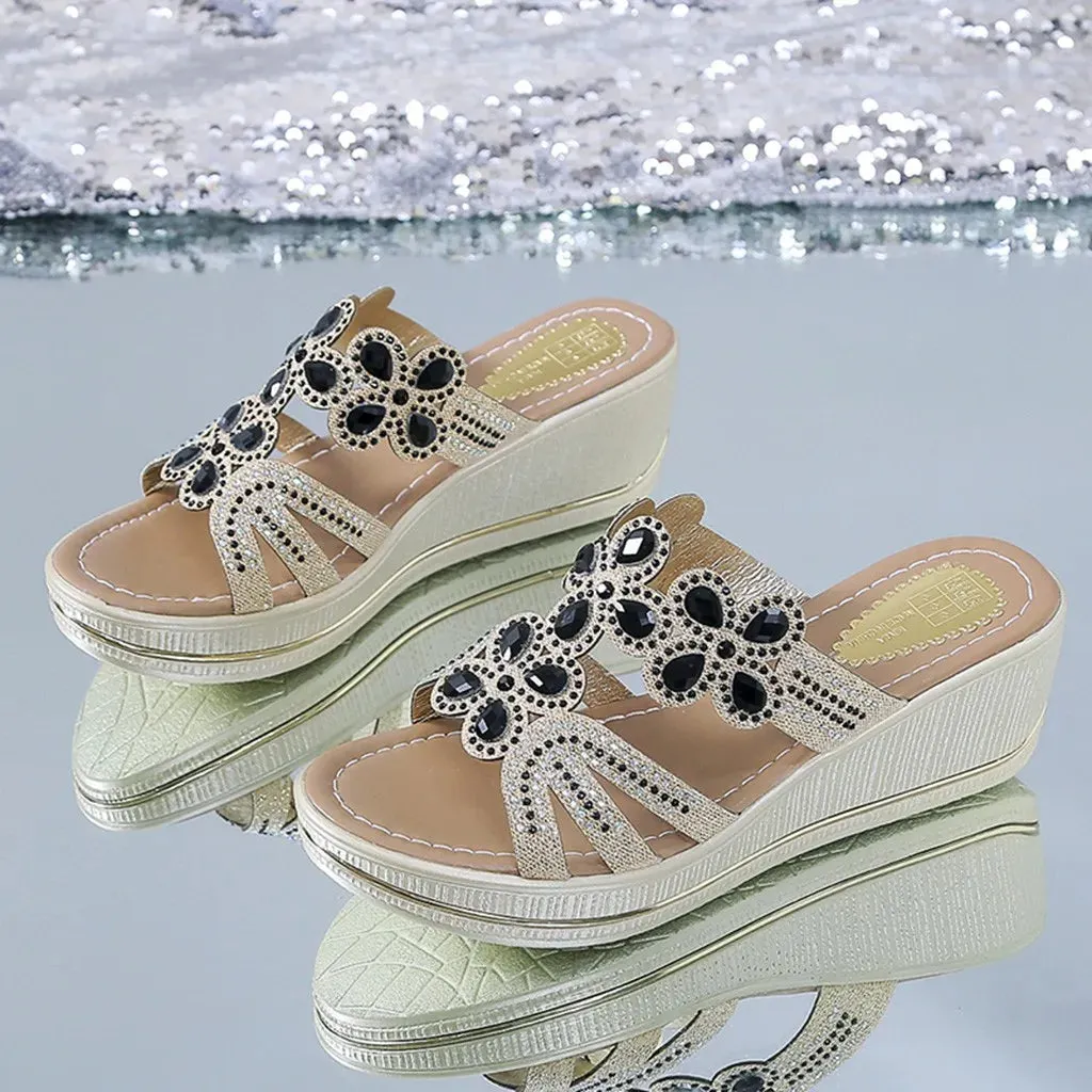 Designer Sandals Women 2023 Ladies Boho Slides Women Slippers Sandals Summer Crystal Shoes Peep Toe Flat Sandals Zapatos Mujer