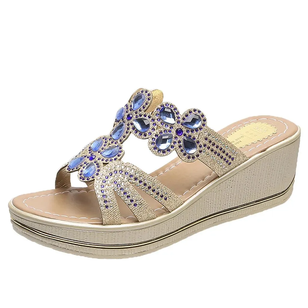 Designer Sandals Women 2023 Ladies Boho Slides Women Slippers Sandals Summer Crystal Shoes Peep Toe Flat Sandals Zapatos Mujer