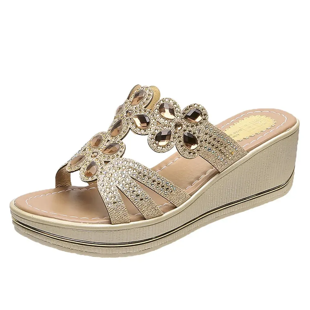 Designer Sandals Women 2023 Ladies Boho Slides Women Slippers Sandals Summer Crystal Shoes Peep Toe Flat Sandals Zapatos Mujer