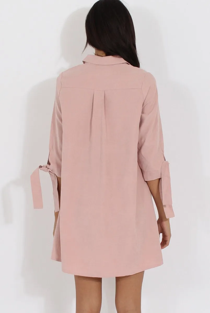 Dusky Pink Suede Tie Cuff Oversized Shirt Dress - Deborah