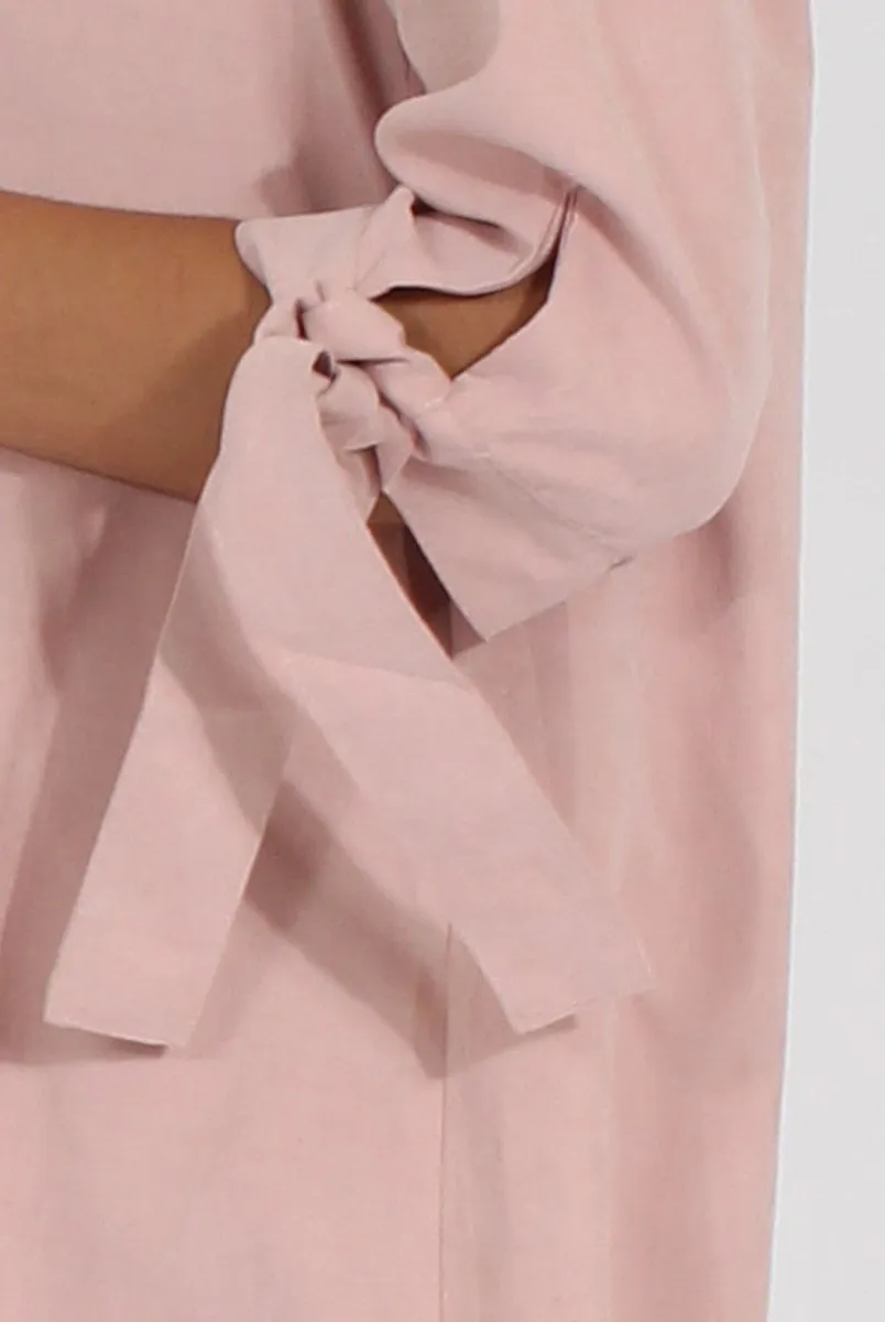 Dusky Pink Suede Tie Cuff Oversized Shirt Dress - Deborah