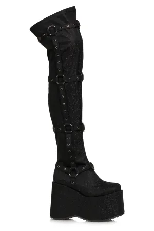 Ellie Shoes 500-FUMIKO Chunky Heel Platform Thigh High Boot with Buckles