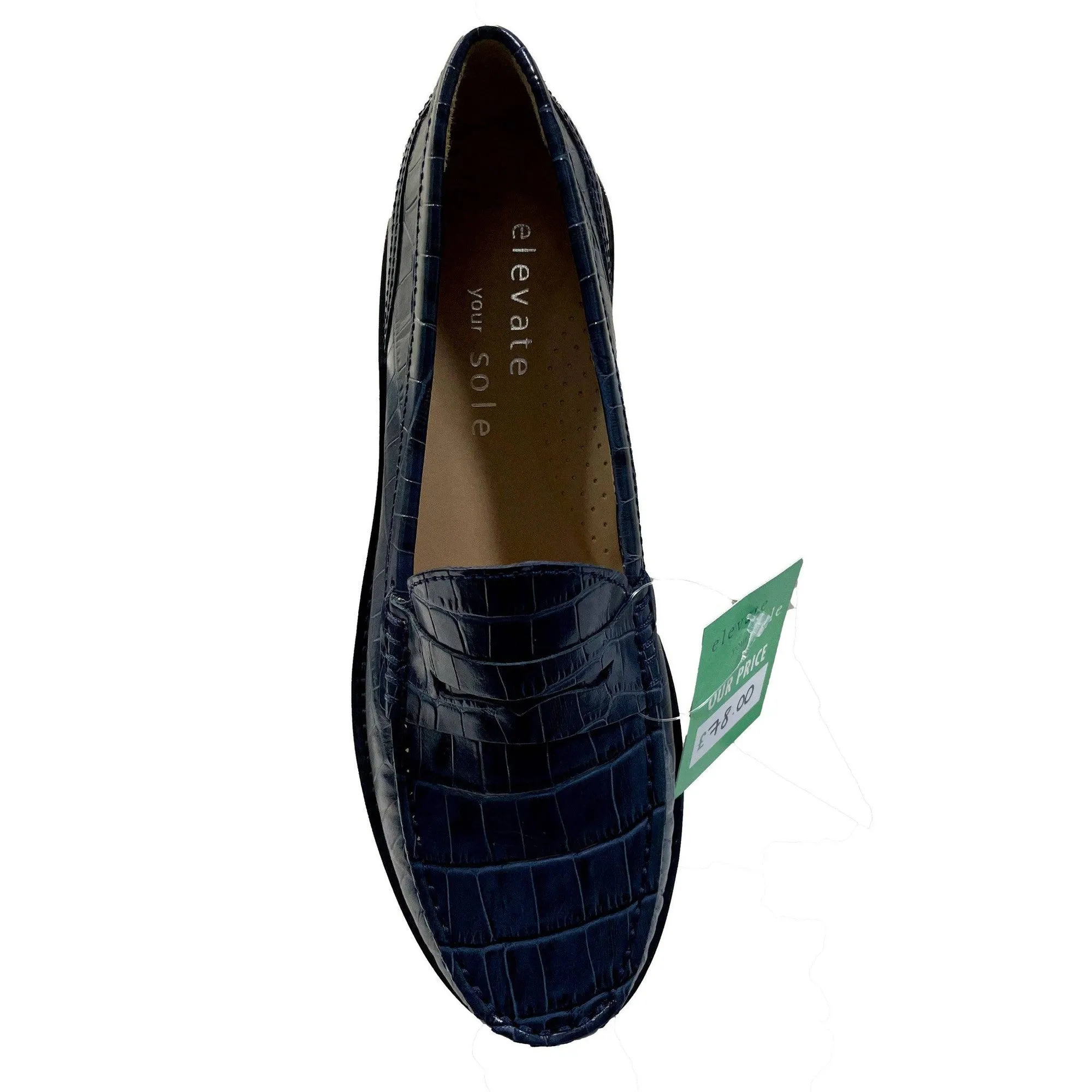 EYS 50564 Ladies Navy Croc Leather Slip On Loafers