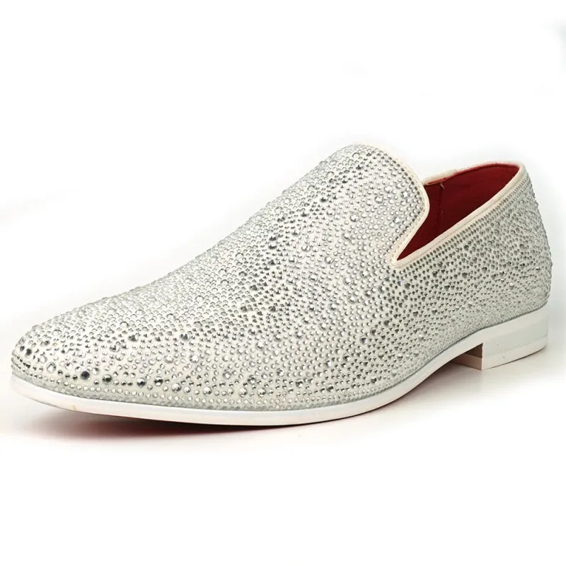 Fiesso White Fully Loaded Crystal Loafers