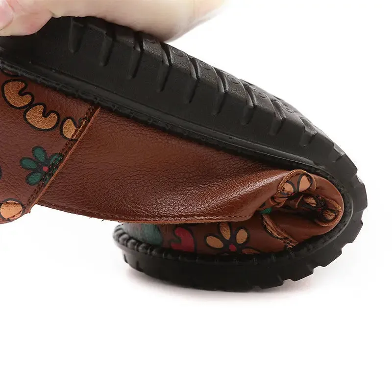 Flower Flat Women's Casual Shoes GCSK51Leather Loafers Chinese Style