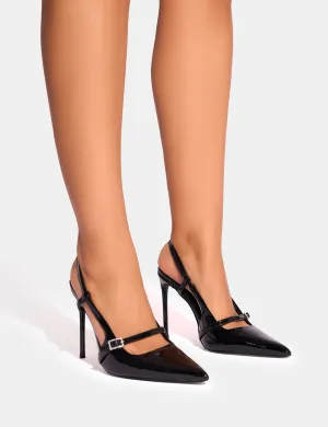 Forget Me Not Black Embellished Buckle Detail Sling Back Court Heels