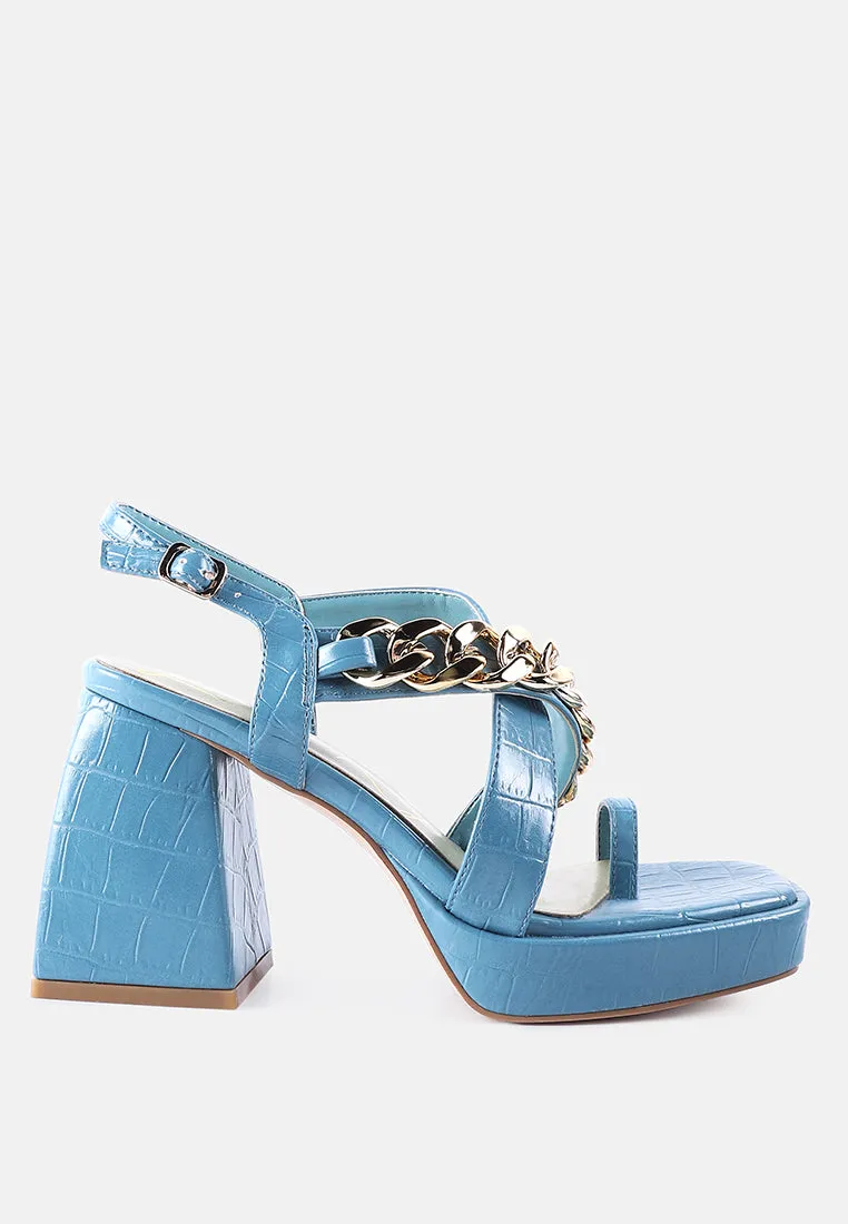 Frecklin Metal Chain Block Heel Sandals