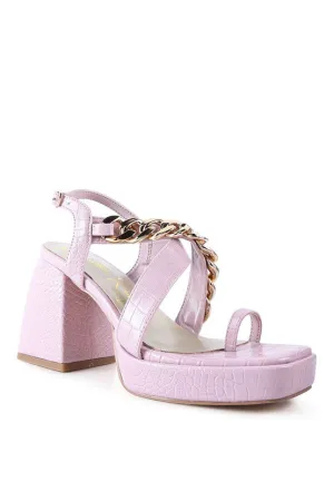 Frecklin Metal Chain Strap Block Sandals