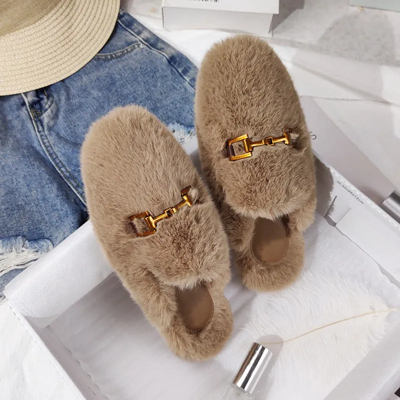 Fur Half Slippers Female Baotou Lazy People Wear Mules Outside | Brodtica.com