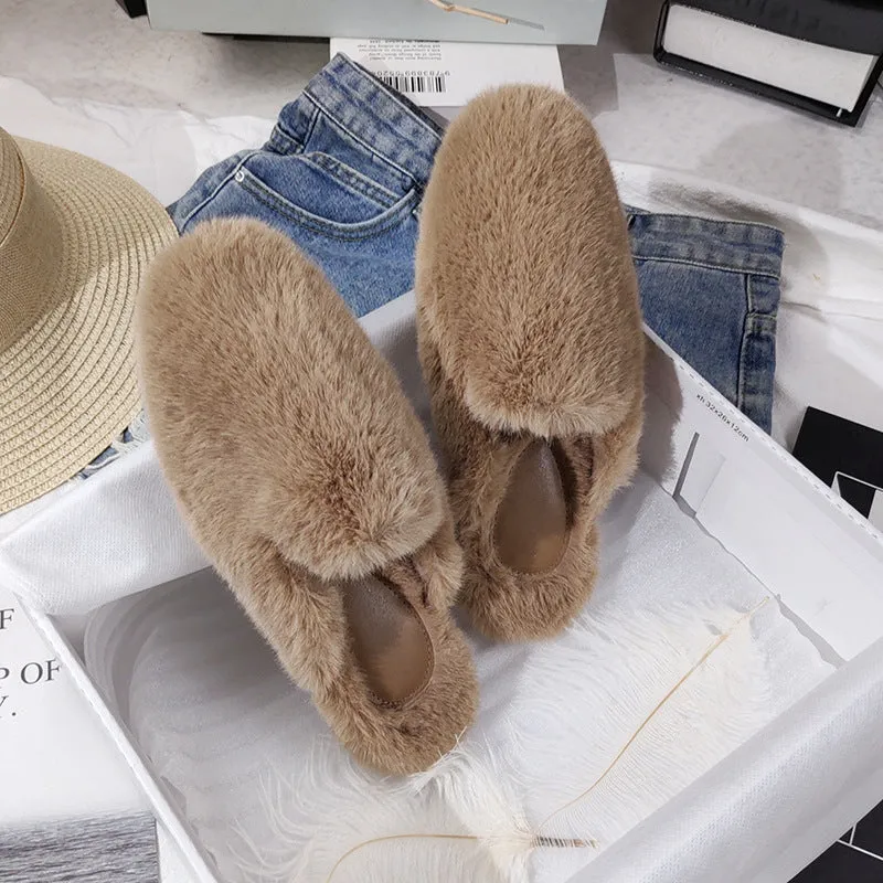 Fur Half Slippers Female Baotou Lazy People Wear Mules Outside | Brodtica.com