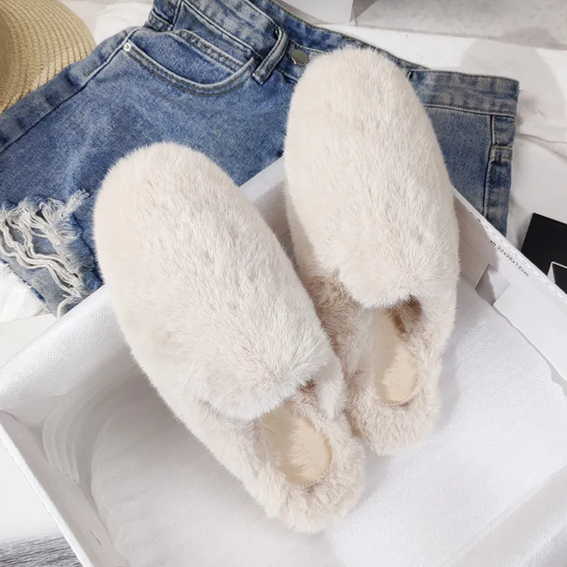 Fur Half Slippers Female Baotou Lazy People Wear Mules Outside | Brodtica.com