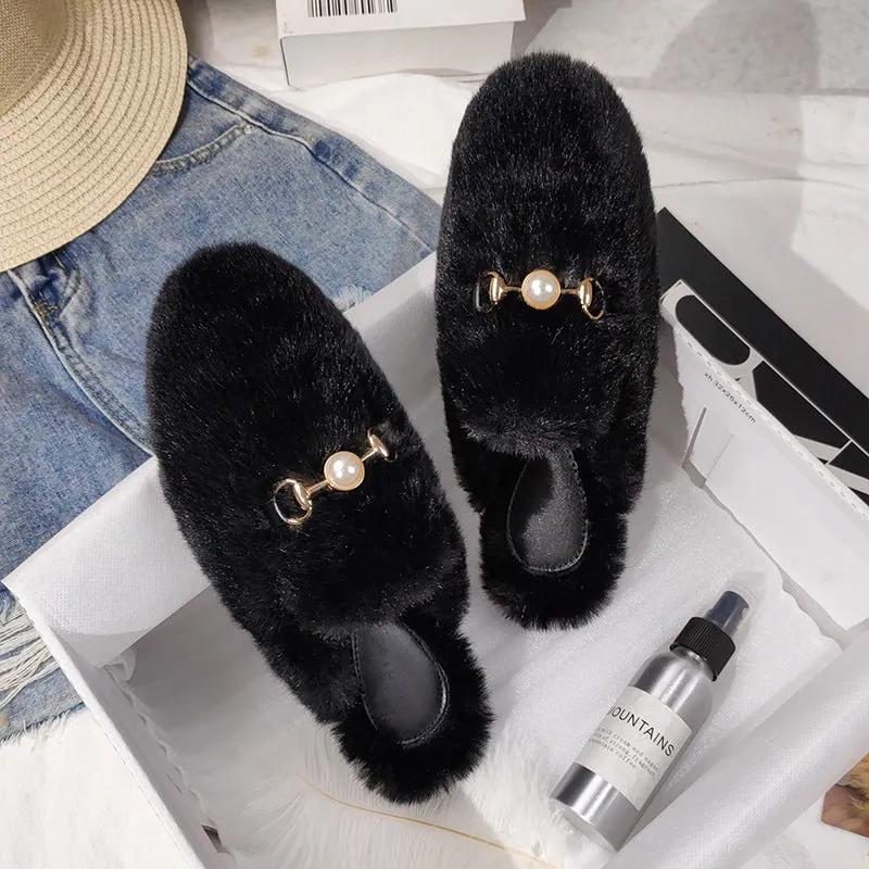 Fur Half Slippers Female Baotou Lazy People Wear Mules Outside | Brodtica.com