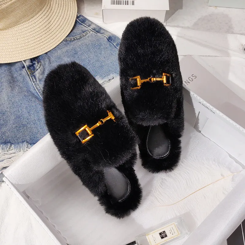 Fur Half Slippers Female Baotou Lazy People Wear Mules Outside | Brodtica.com