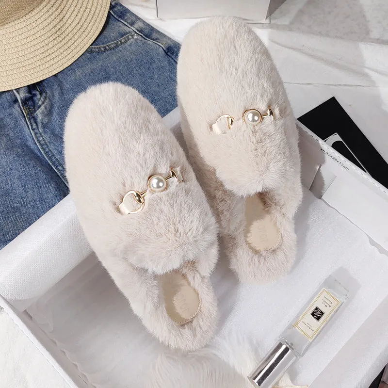 Fur Half Slippers Female Baotou Lazy People Wear Mules Outside | Brodtica.com