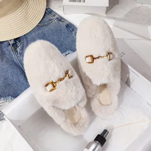 Fur Half Slippers Female Baotou Lazy People Wear Mules Outside | Brodtica.com