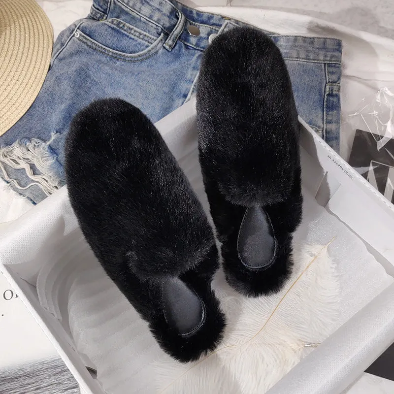 Fur Half Slippers Female Baotou Lazy People Wear Mules Outside | Brodtica.com