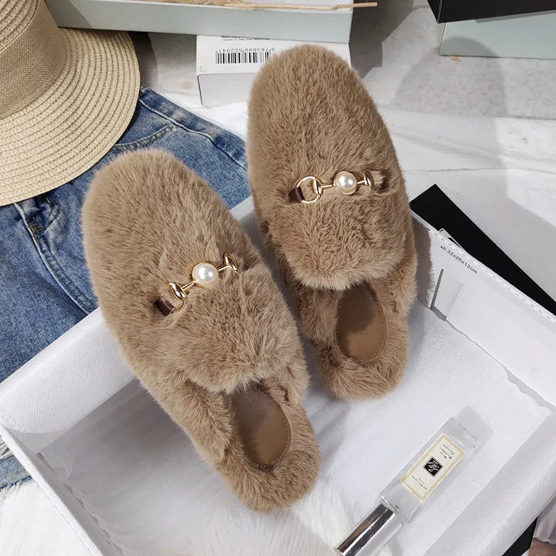 Fur Half Slippers Female Baotou Lazy People Wear Mules Outside | Brodtica.com