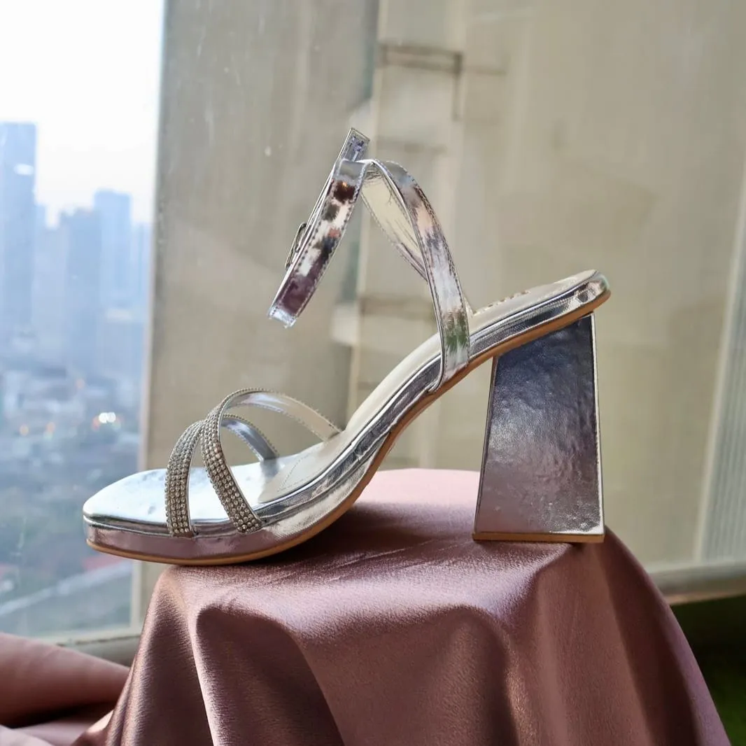 GATSBY- Silver Block Heels I Wedding Heels