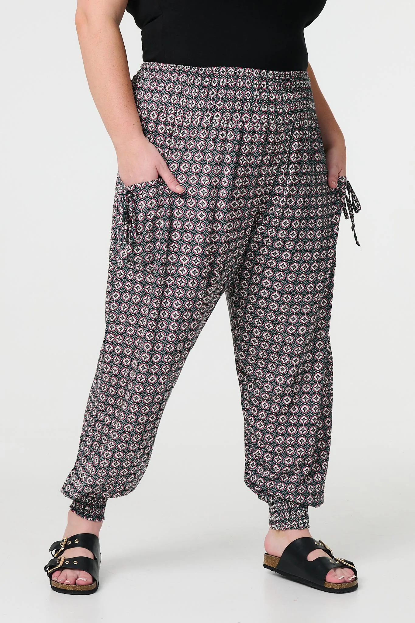 Geo Print Pull On Harem Pants