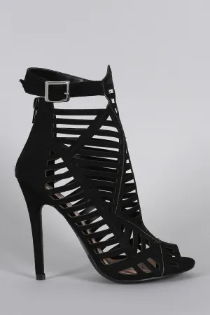 Geometric Cage Cutout Peep Toe Booties