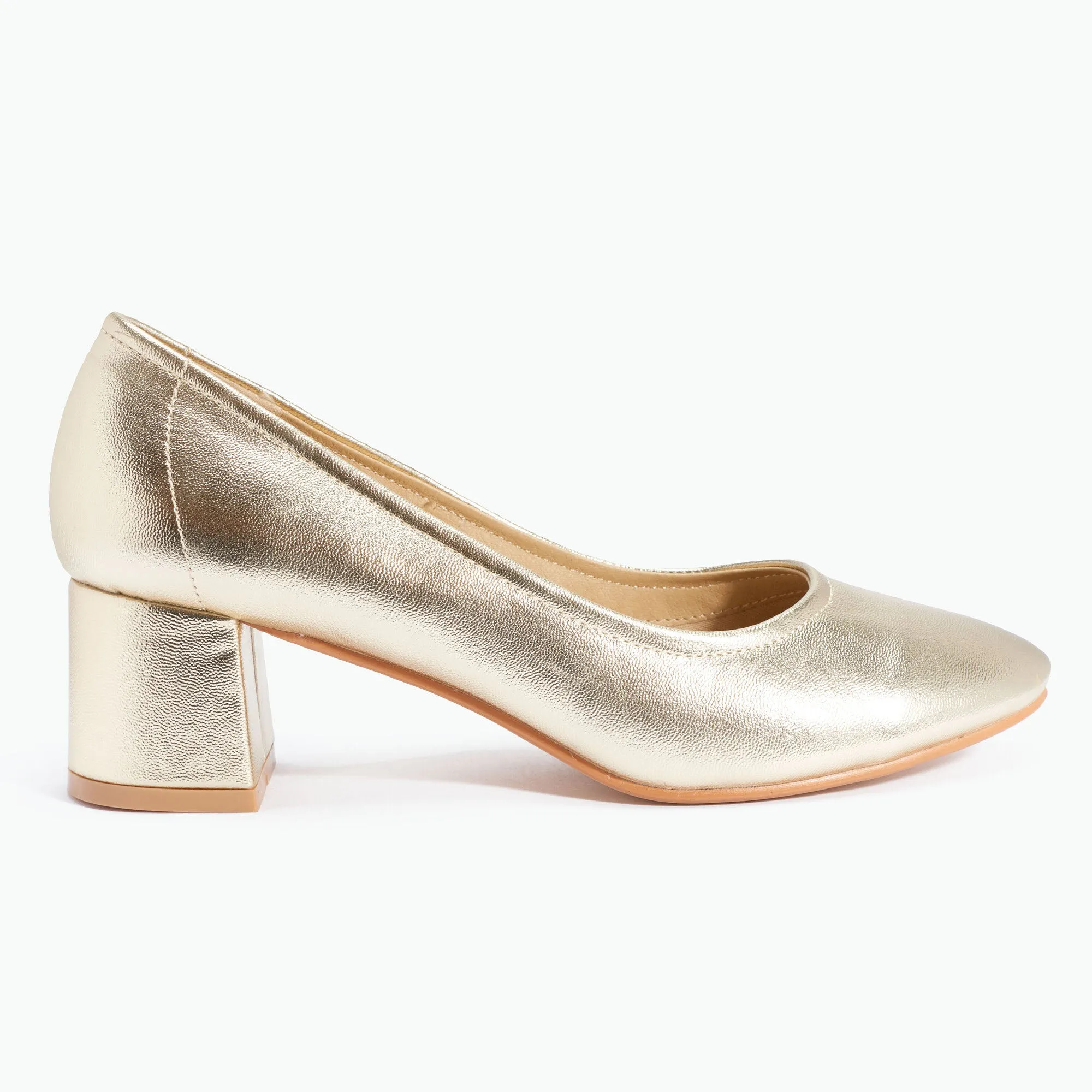 Gold Classic Block Heel Pumps