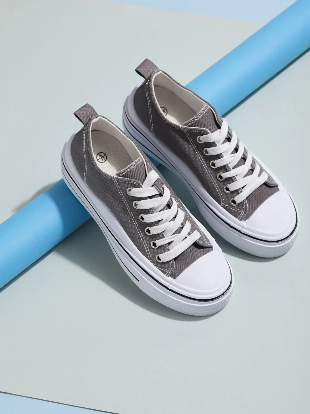 Grey Canvas Lace-Up Sneakers (TC-RS3486-GRY)