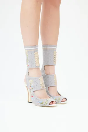 Grey Floral Embroidered Gladiator Heel