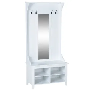 Hallway Furniture Set Shoe Bench Storage Mirror Cabinet Coat Rack Multiple Cubes Hangers Organiser Shelves w/ 4 Hooks