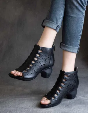 Handmade Retro Leather Summer Chunky Heels