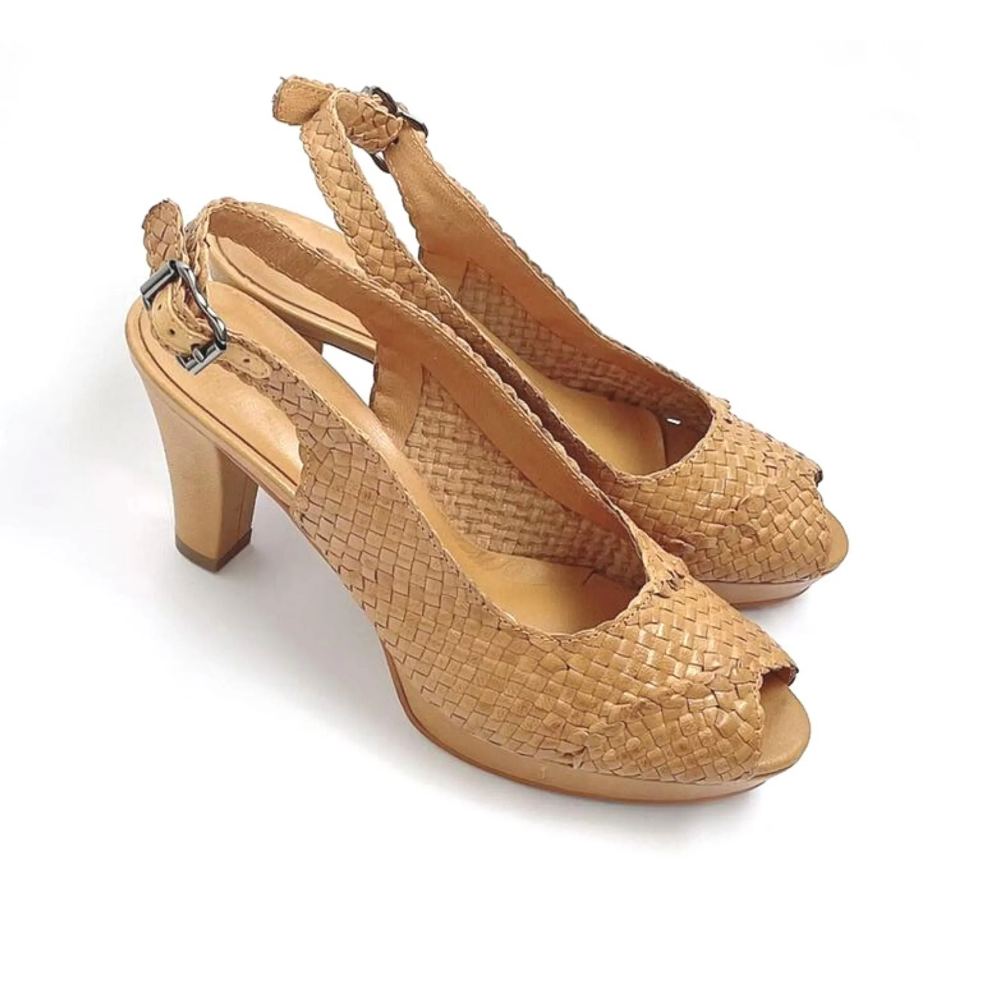 Handwoven platform peep-toe heels with slingback - 40759-1