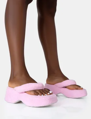 Havana Pink Towelling Flip Flop Chunky Platform Sandals