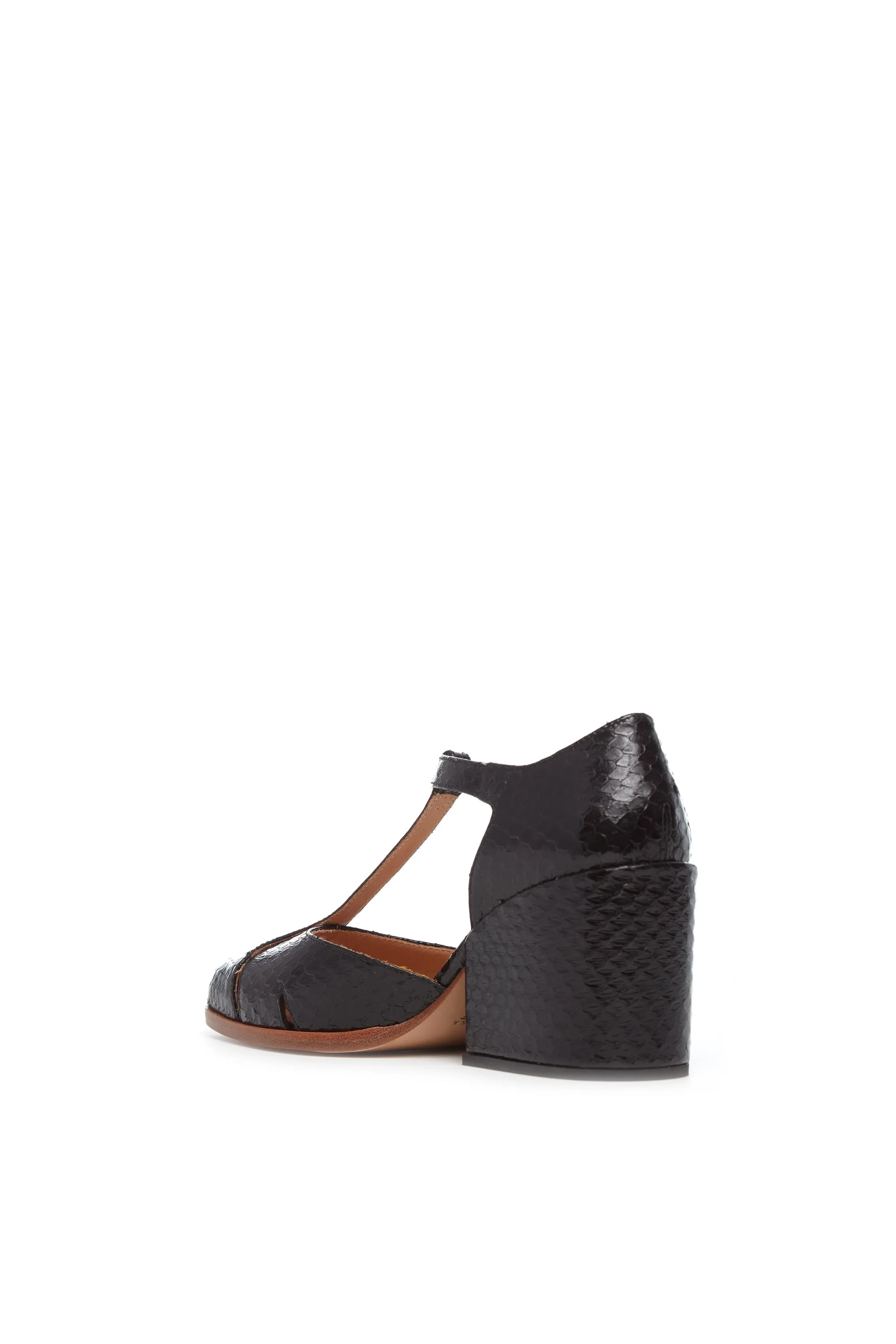 Hawes T-Strap Heel in Black Snakeskin