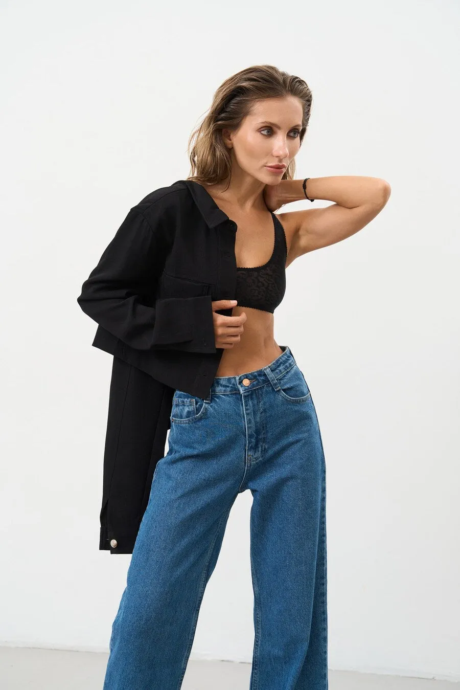 High Rise Blue Palazzo Jeans