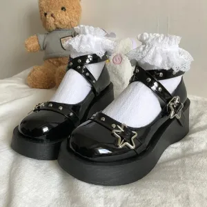 Hnzxzm Star Buckle Wedges Platform Lolita Shoes Women Rivet Chunky Heels Mary Janes Woman Ankle Strap Gothic Student Shoes