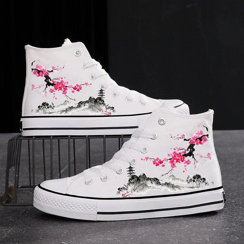 Ink High-top Canvas Sneakers for Couples Stylish and Comfortable