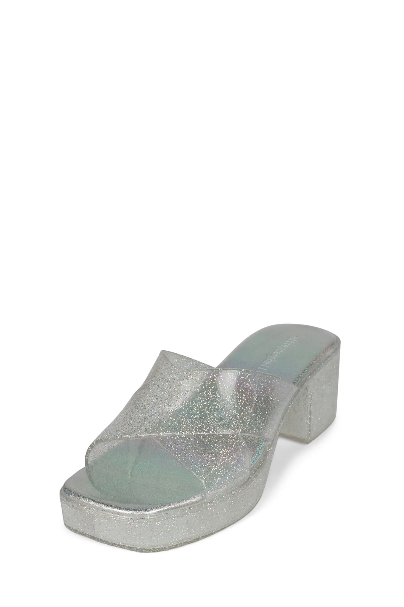 Jeffrey Campbell - Bubblegum Jelly Platform Slide in Silver Iridescent Glitter