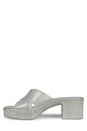 Jeffrey Campbell - Bubblegum Jelly Platform Slide in Silver Iridescent Glitter