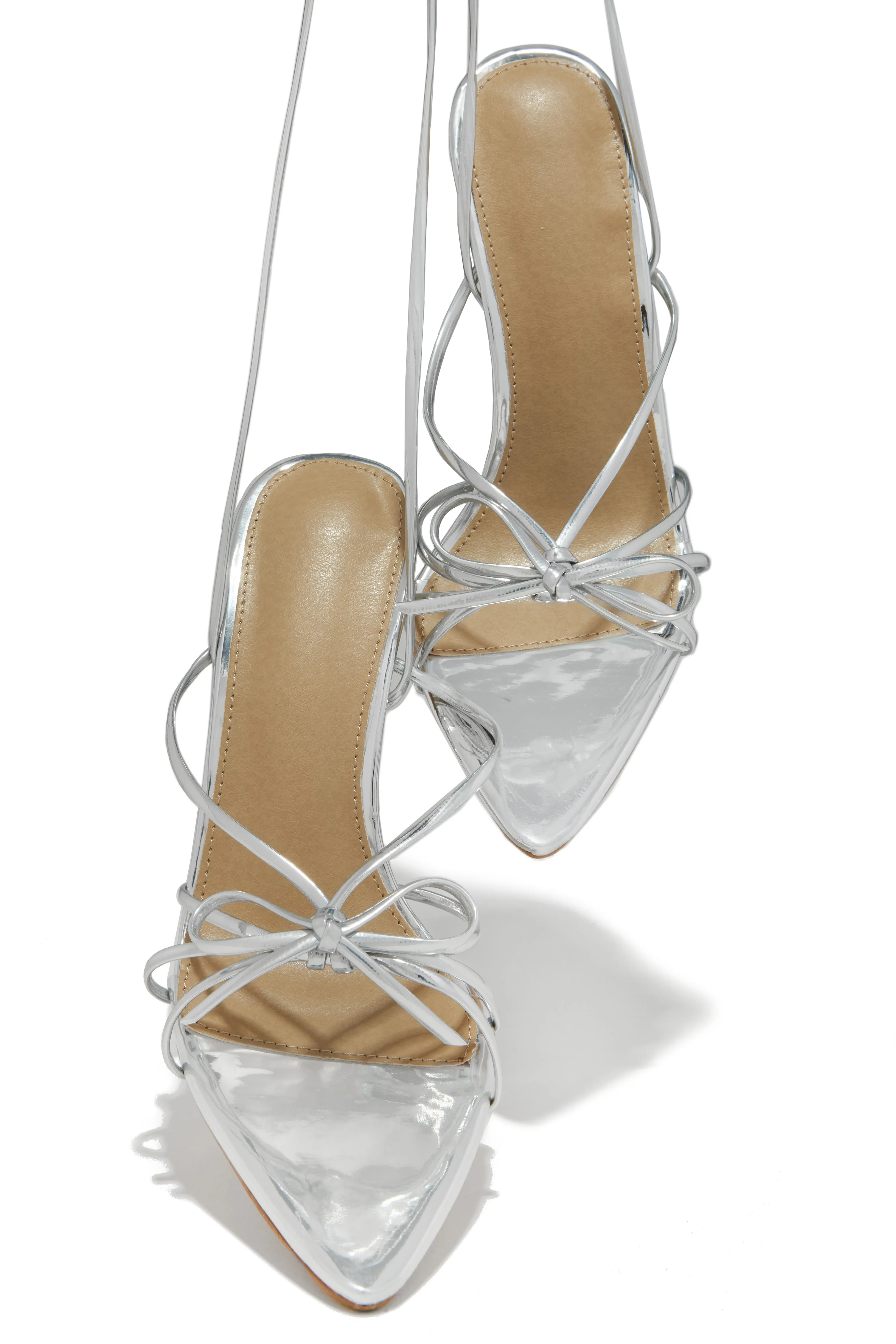 Joelle Lace Up High Heels - Silver