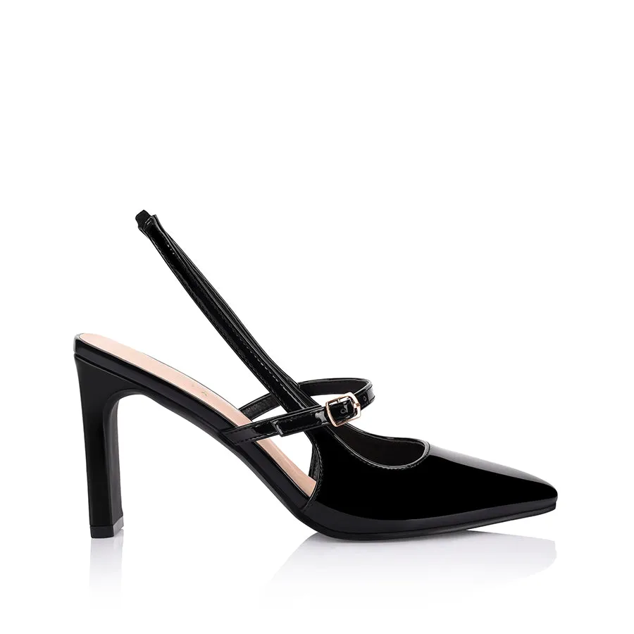 Kimchi Slingback Block Heels - Black Patent