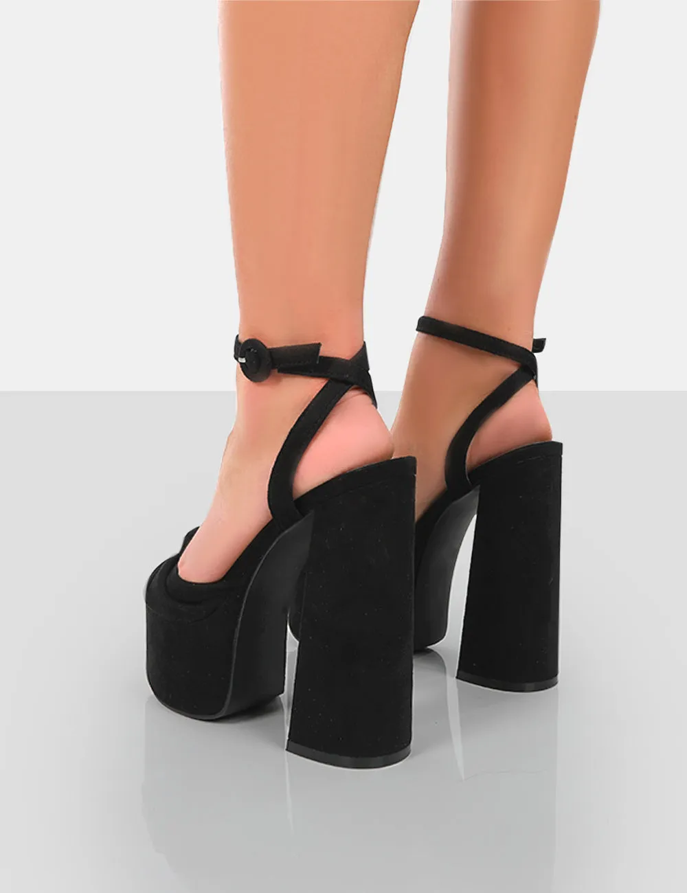 Knot On Black Faux Suede Knotted Platform High Heeled Sandals