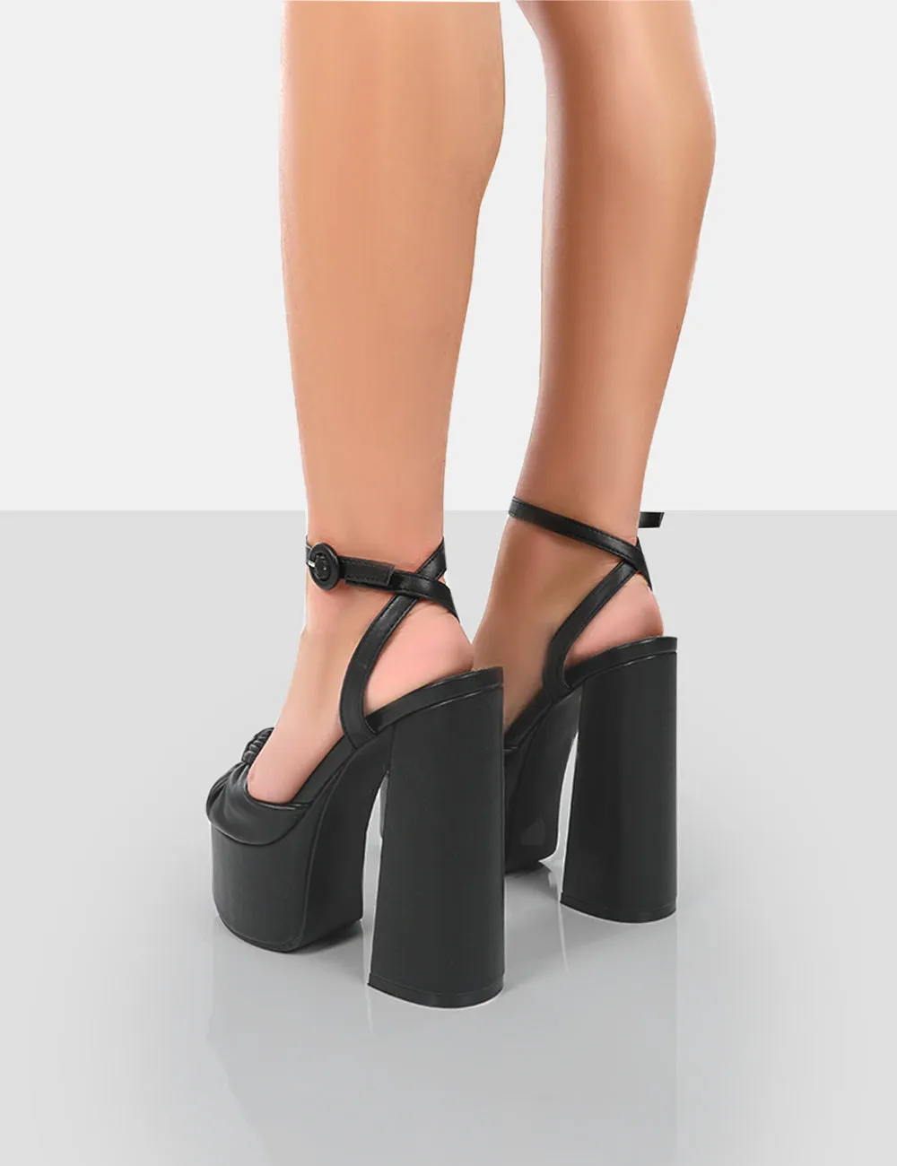 Knot On Black Pu Knotted Platform High Heeled Sandals