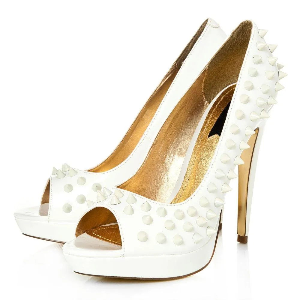 Lacey Peep Toe High Heel Court Shoe With Spikes