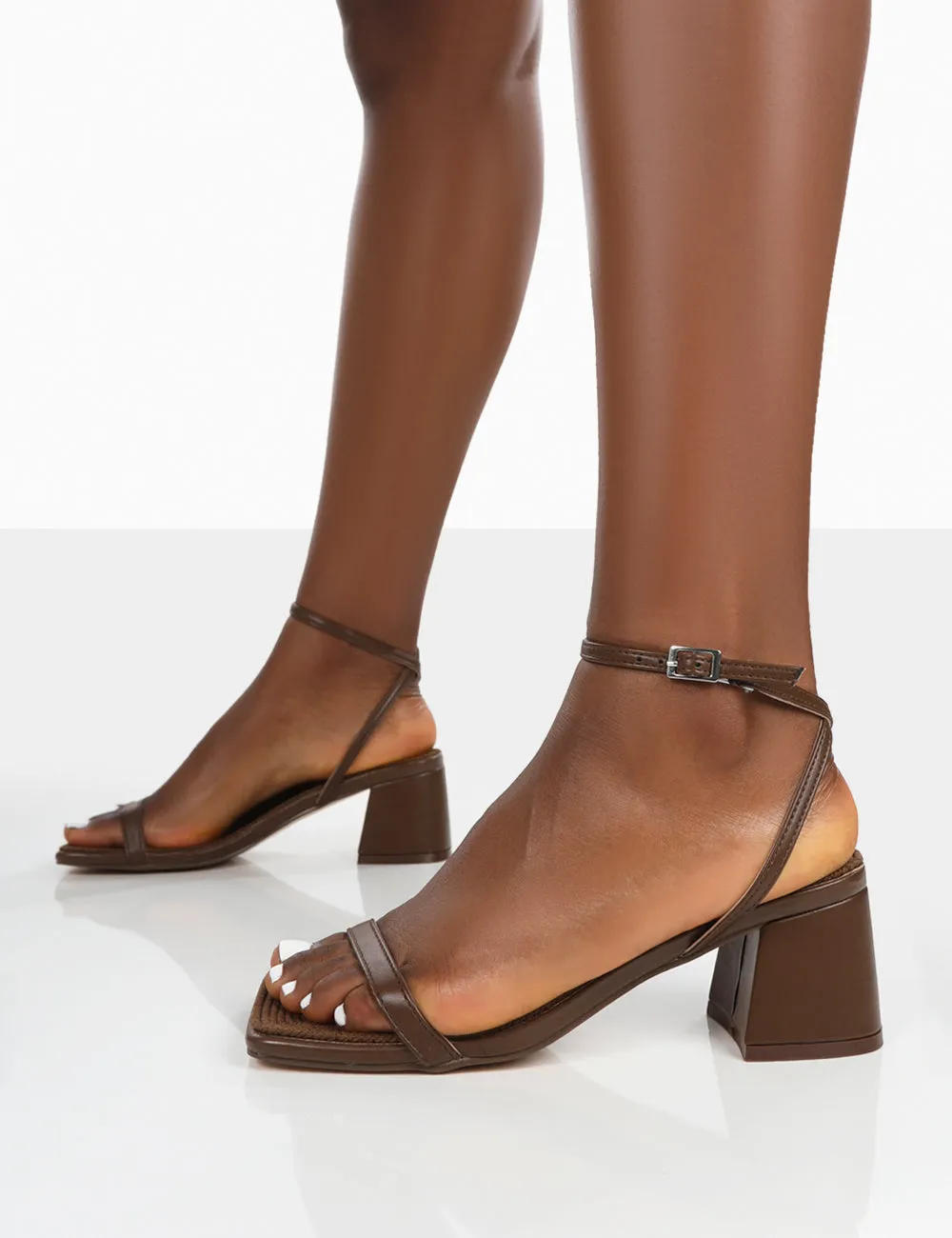 Lane Chocolate Raffia Strappy Mid Block Heeled Sandals