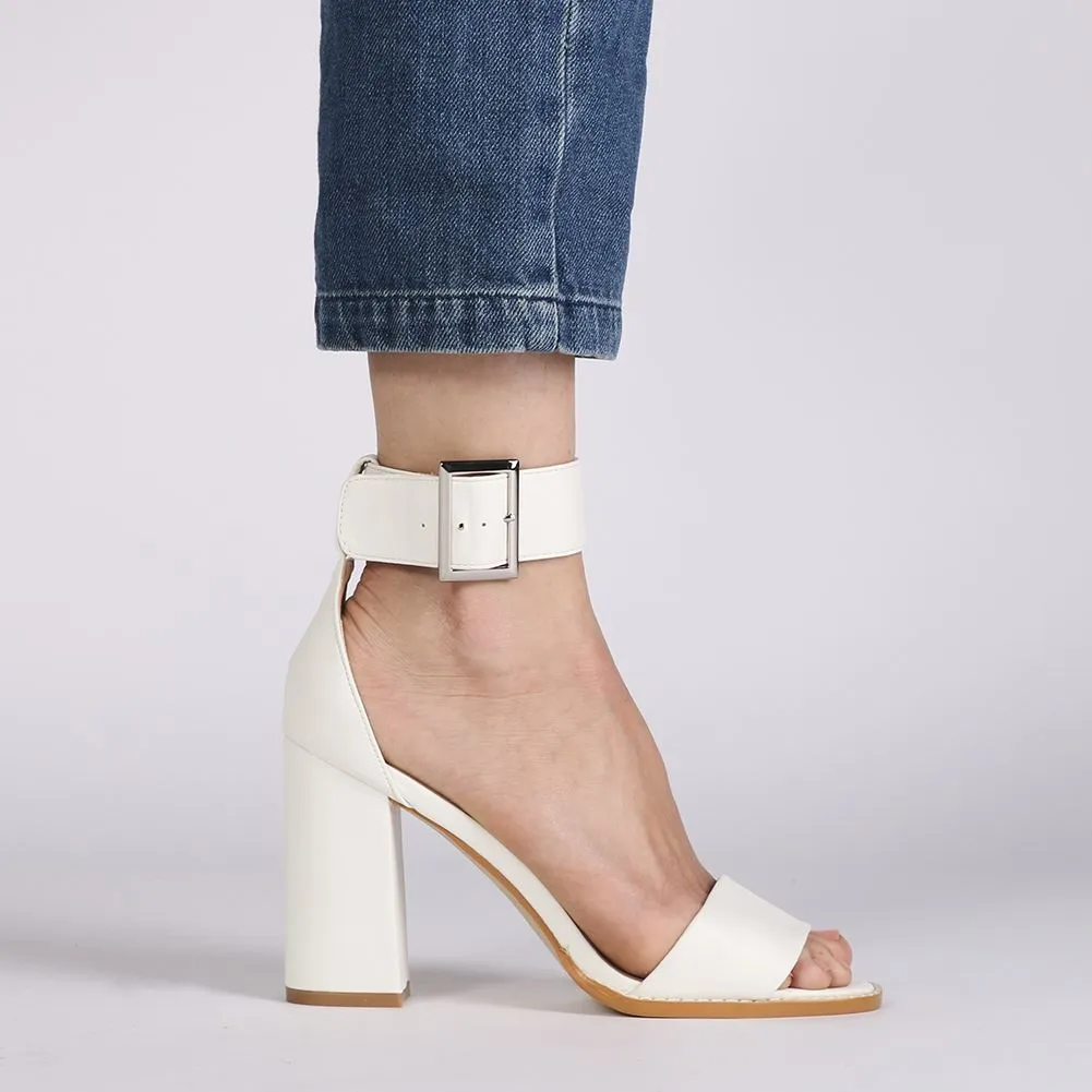 Marlo Buckle High Heels in White